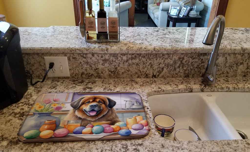Decorating Easter Tibetan Mastiff Dish Drying Mat Absorbent Dish Drying Mat Pad for Kitchen Counter Dish Drainer Mat for Countertop, 14 x 21", Multicolor