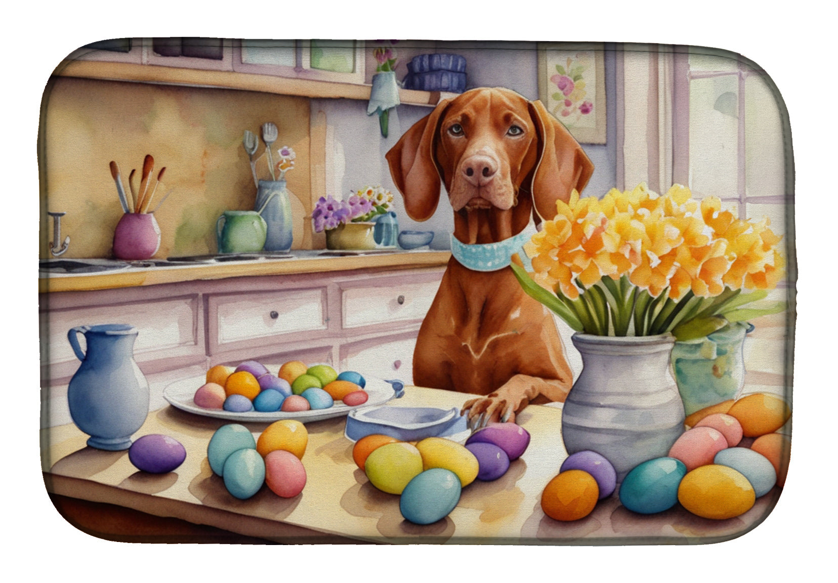 Decorating Easter Vizsla Dish Drying Mat Absorbent Dish Drying Mat Pad for Kitchen Counter Dish Drainer Mat for Countertop, 14 x 21", Multicolor