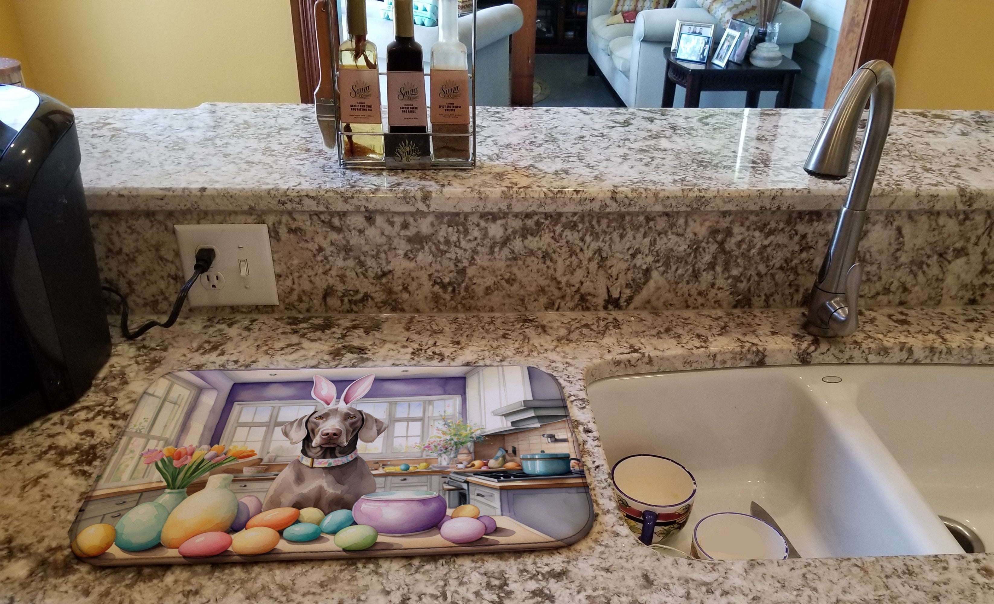 Decorating Easter Weimaraner Dish Drying Mat Absorbent Dish Drying Mat Pad for Kitchen Counter Dish Drainer Mat for Countertop, 14 x 21", Multicolor