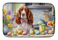 Decorating Easter Welsh Springer Spaniel Dish Drying Mat Absorbent Dish Drying Mat Pad for Kitchen Counter Dish Drainer Mat for Countertop, 14 x 21", Multicolor