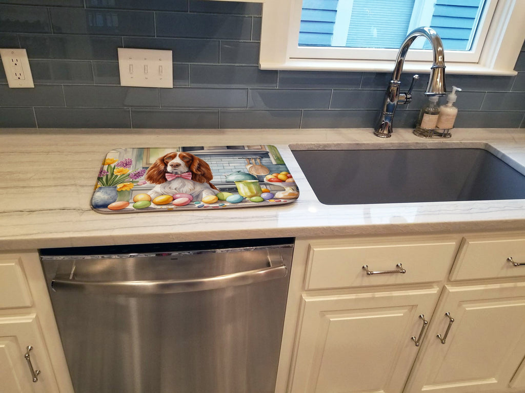 Decorating Easter Welsh Springer Spaniel Dish Drying Mat Absorbent Dish Drying Mat Pad for Kitchen Counter Dish Drainer Mat for Countertop, 14 x 21", Multicolor
