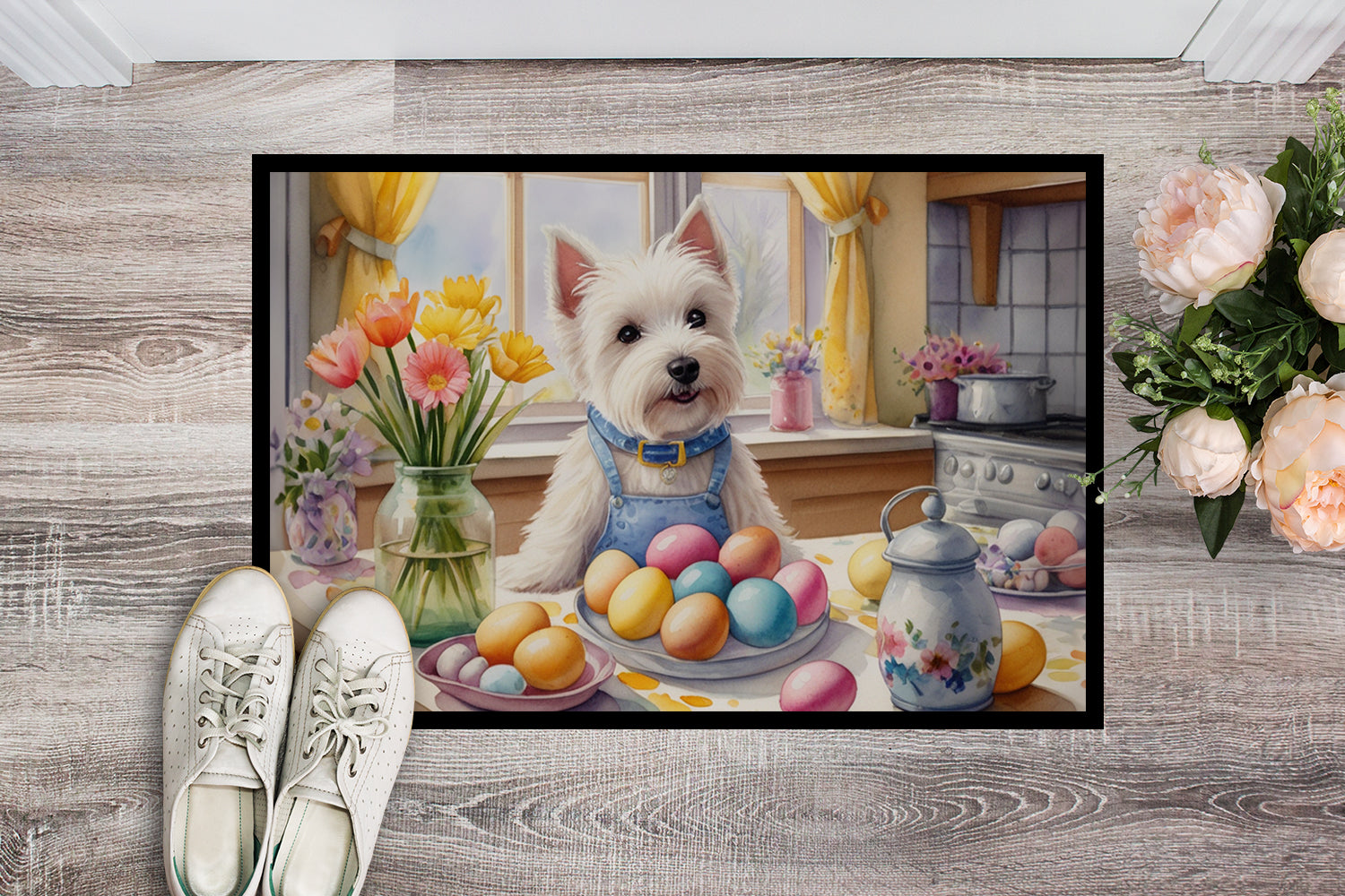 Decorating Easter Westie Doormat Indoor Outdoor 18H X 27W Front Door Mat Rugs for Entryway, Non Slip Washable