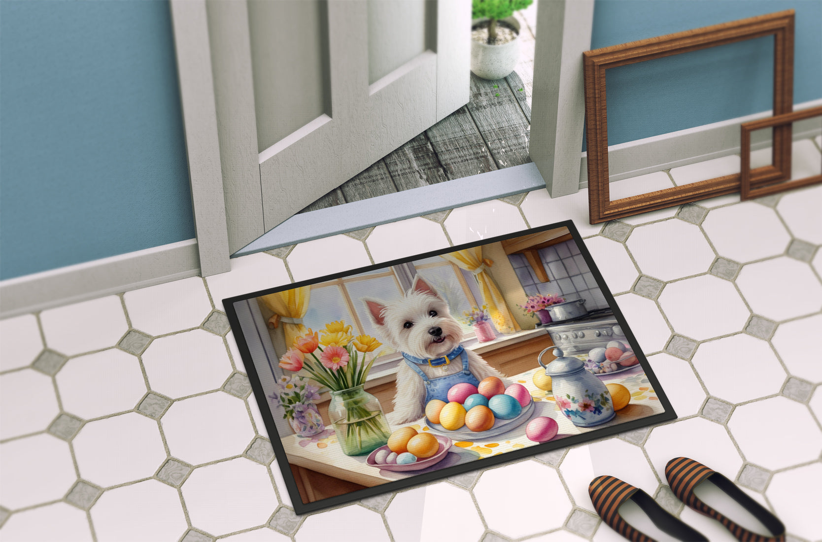 Decorating Easter Westie Doormat Indoor Outdoor 18H X 27W Front Door Mat Rugs for Entryway, Non Slip Washable