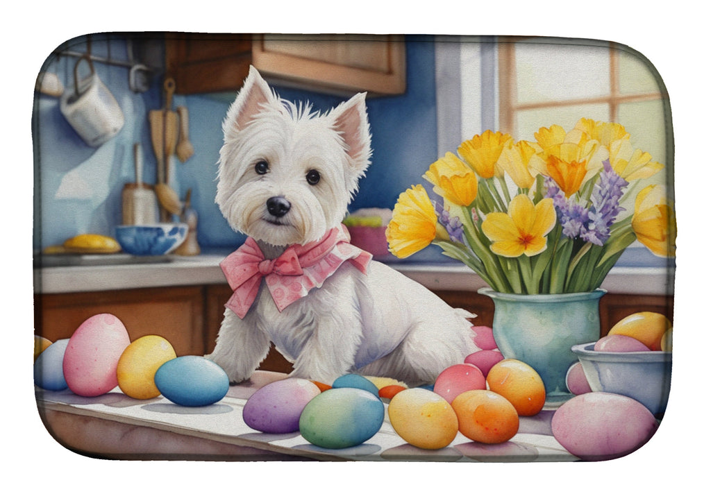 Decorating Easter Westie Dish Drying Mat Absorbent Dish Drying Mat Pad for Kitchen Counter Dish Drainer Mat for Countertop, 14 x 21", Multicolor