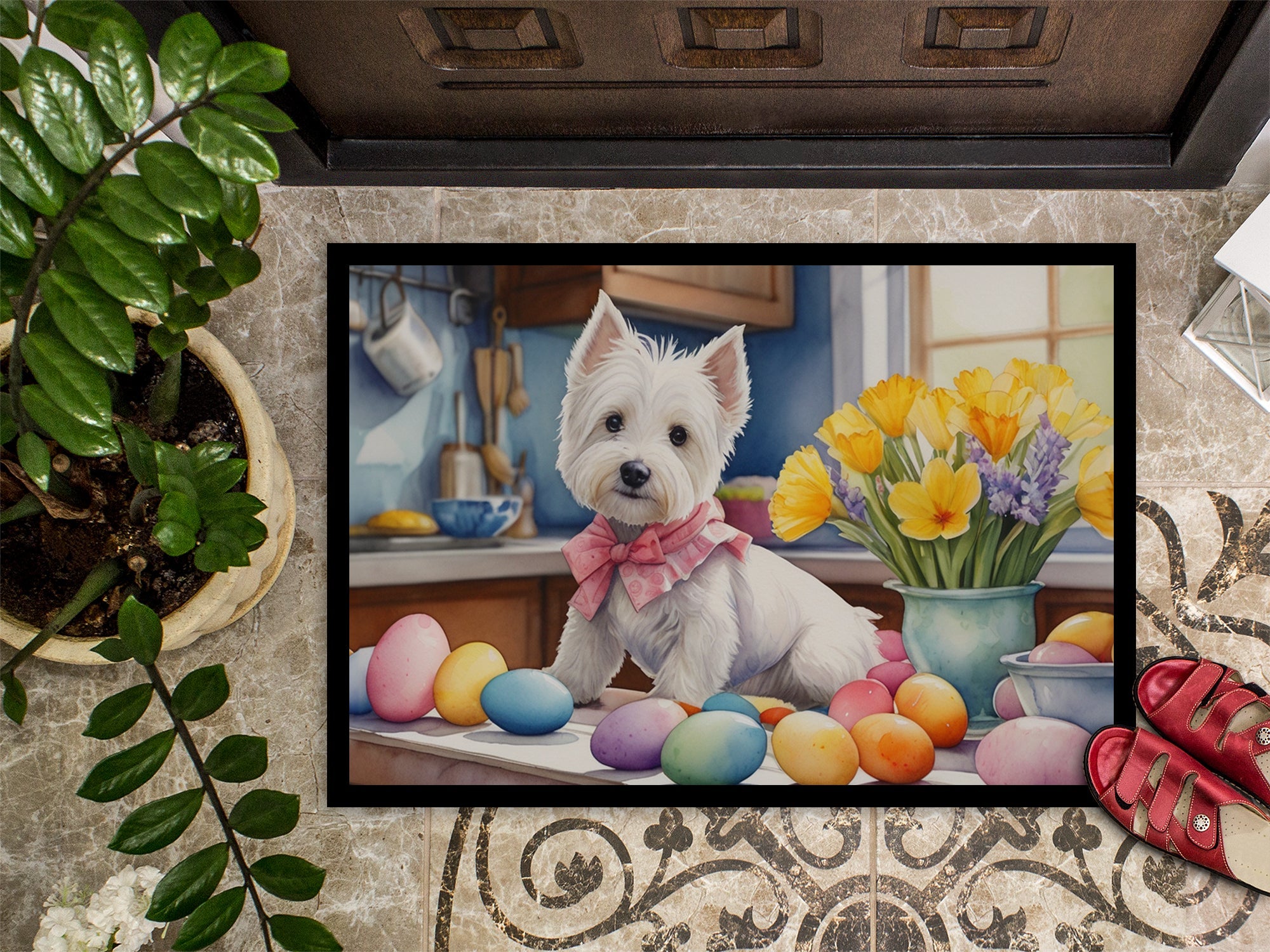 Decorating Easter Westie Doormat Indoor Outdoor 24H X 36W Front Door Mat Rugs for Entryway, Non Slip Washable Low Pile,