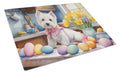 Decorating Easter Westie Cutting Board Tempered Glass Kitchen Cutting Surface, Heat Resistant Chopping, Non-Slip Feet, Food Prep & Serving