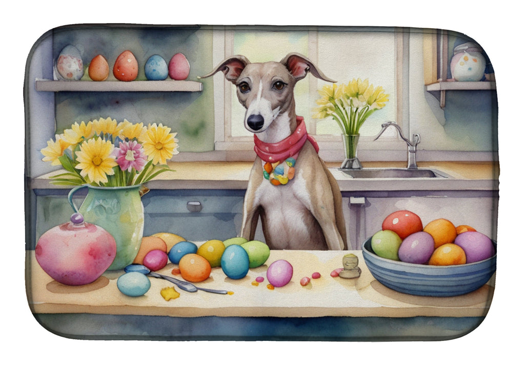 Decorating Easter Whippet Dish Drying Mat Absorbent Dish Drying Mat Pad for Kitchen Counter Dish Drainer Mat for Countertop, 14 x 21", Multicolor