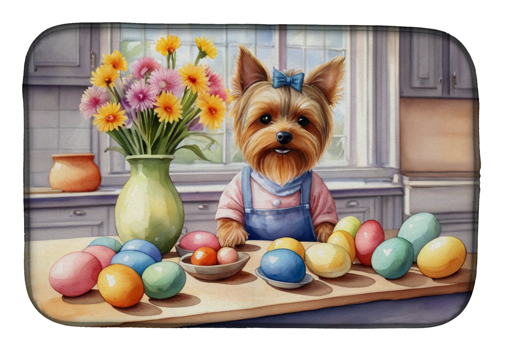 Decorating Easter Yorkshire Terrier Dish Drying Mat Absorbent Dish Drying Mat Pad for Kitchen Counter Dish Drainer Mat for Countertop, 14 x 21", Multicolor