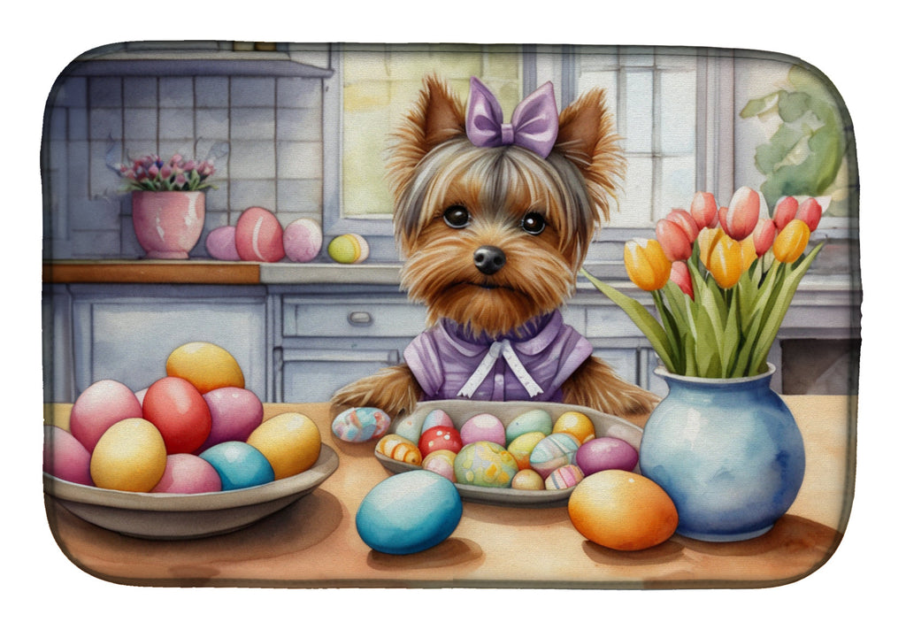 Decorating Easter Yorkshire Terrier Dish Drying Mat Absorbent Dish Drying Mat Pad for Kitchen Counter Dish Drainer Mat for Countertop, 14 x 21", Multicolor