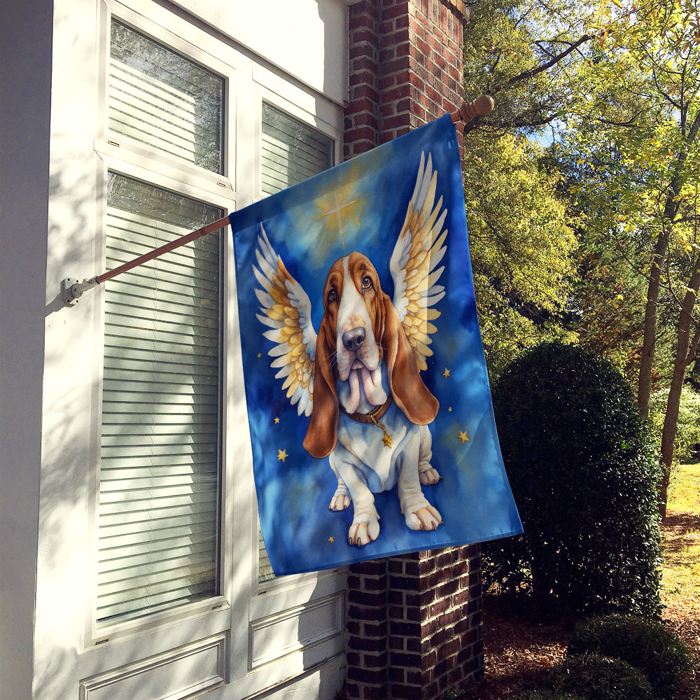 Basset Hound My Angel House Flag 28x40 Porch Sleeve Pole Decorative Outside Yard Banner Artwork Wall Hanging, Polyester