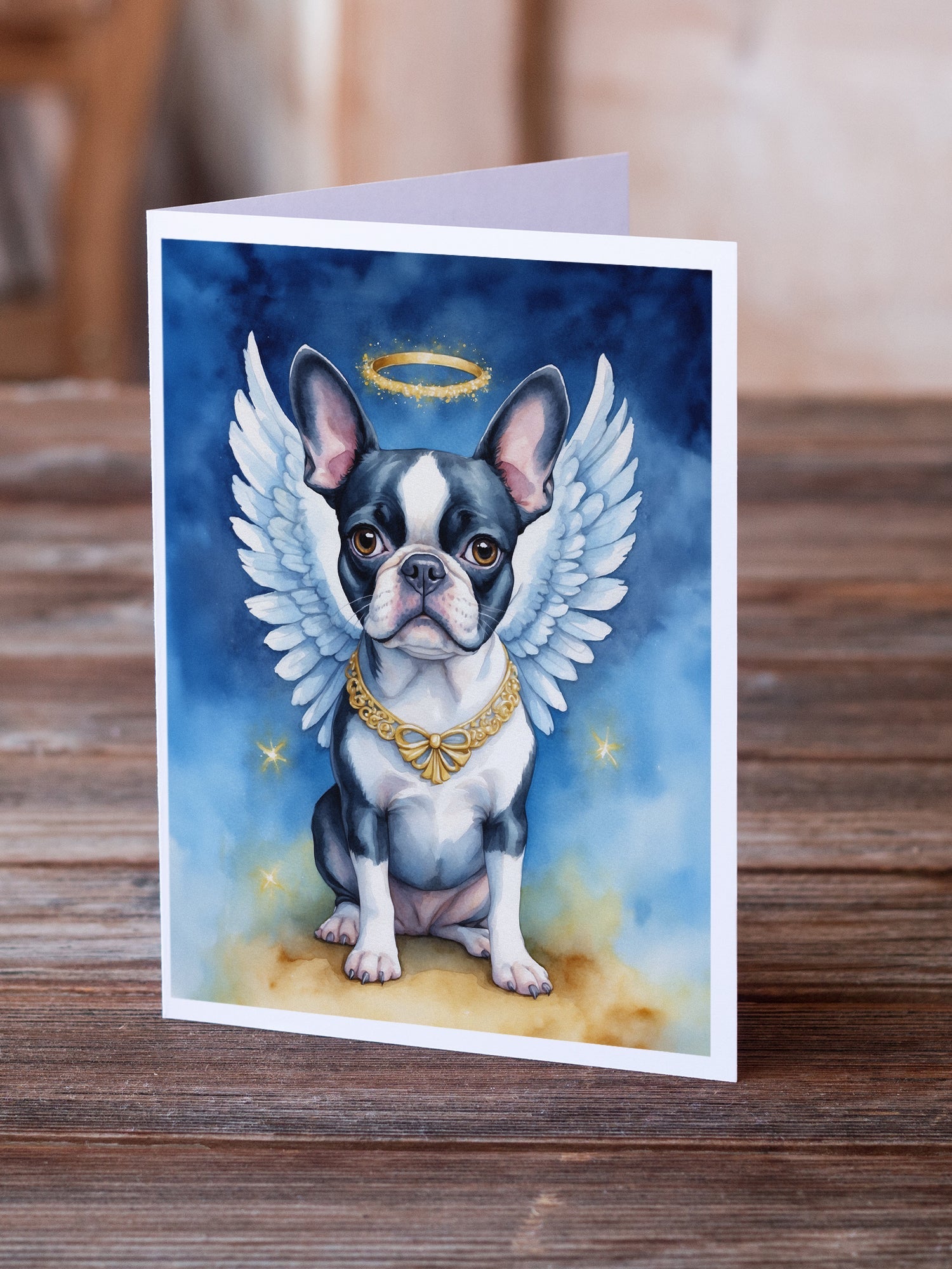 Boston Terrier My Angel Greeting Cards Pack of 8 Blank Cards with Envelopes Whimsical A7 Size 5x7