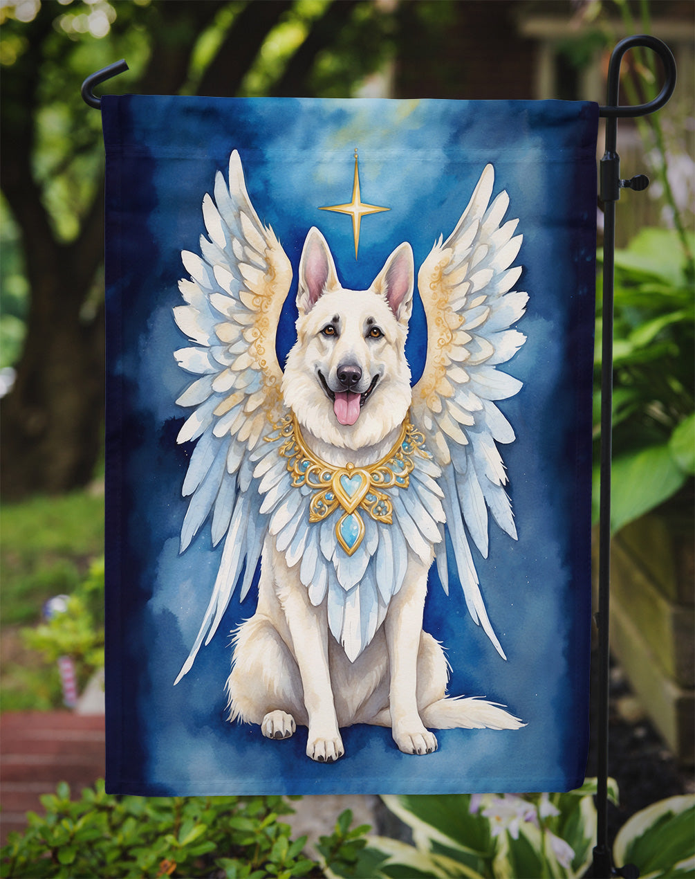 White German Shepherd My Angel Garden Flag Mailbox Decorative Yard Banner Outside Patio Artwork for Flower Beds, Garden Size, Multicolor
