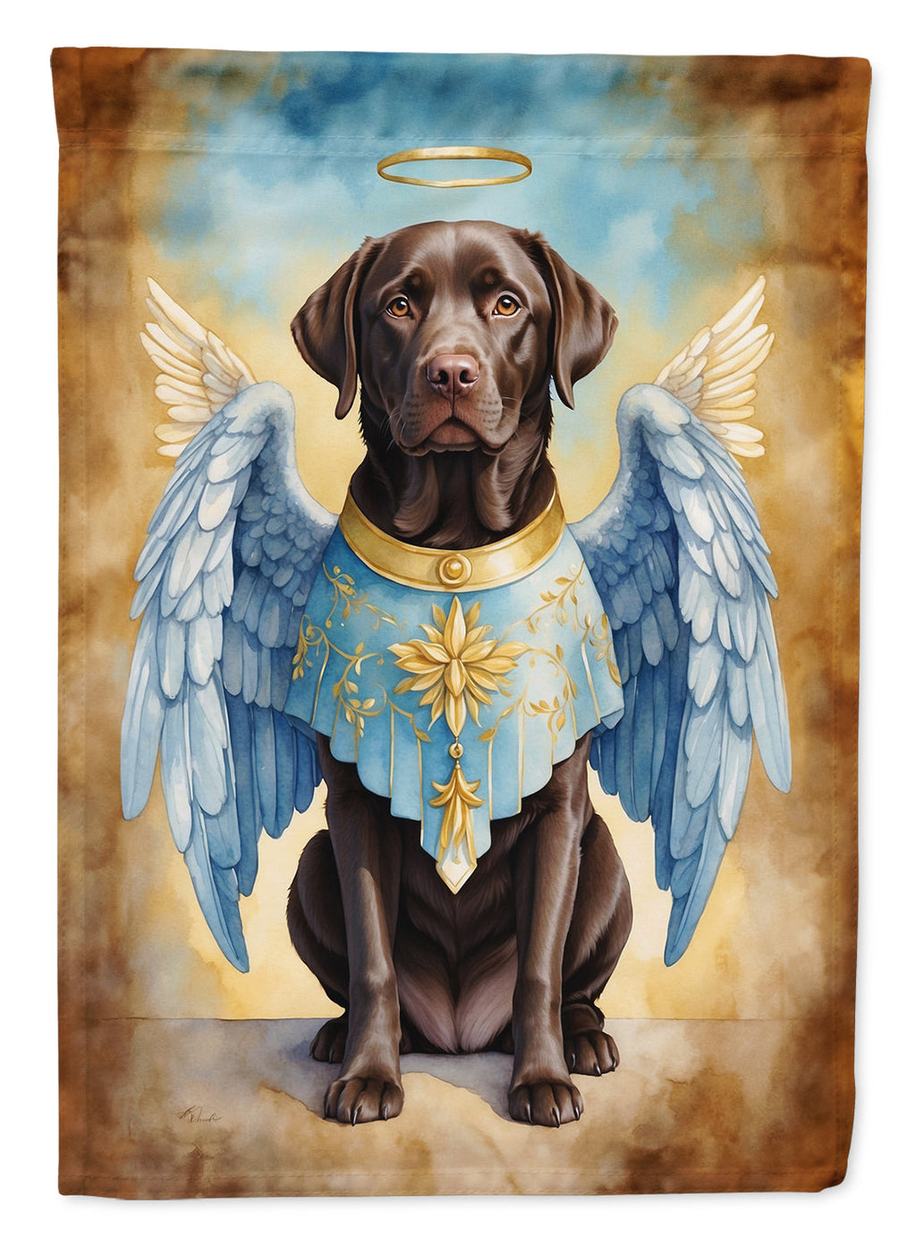 Chocolate Labrador Retriever My Angel House Flag 28x40 Porch Sleeve Pole Decorative Outside Yard Banner Artwork Wall Hanging, Polyester