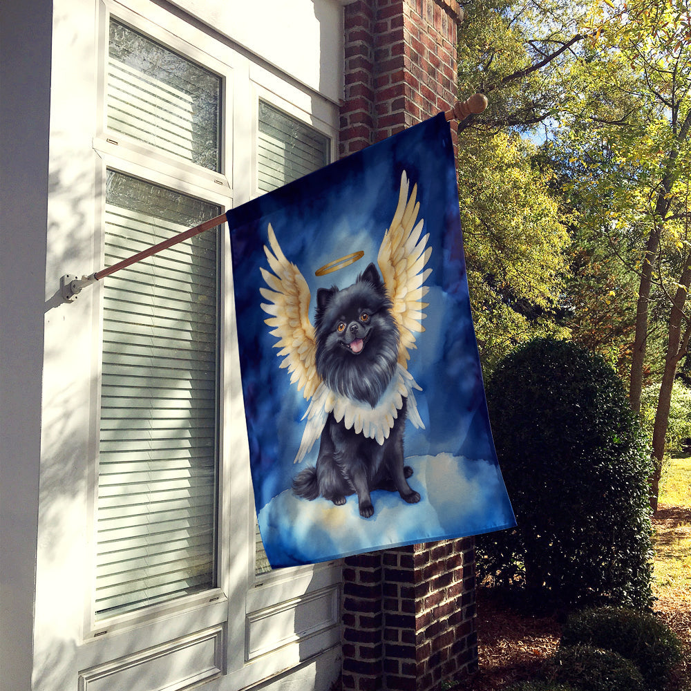 Black Pomeranian My Angel House Flag 28x40 Porch Sleeve Pole Decorative Outside Yard Banner Artwork Wall Hanging, Polyester
