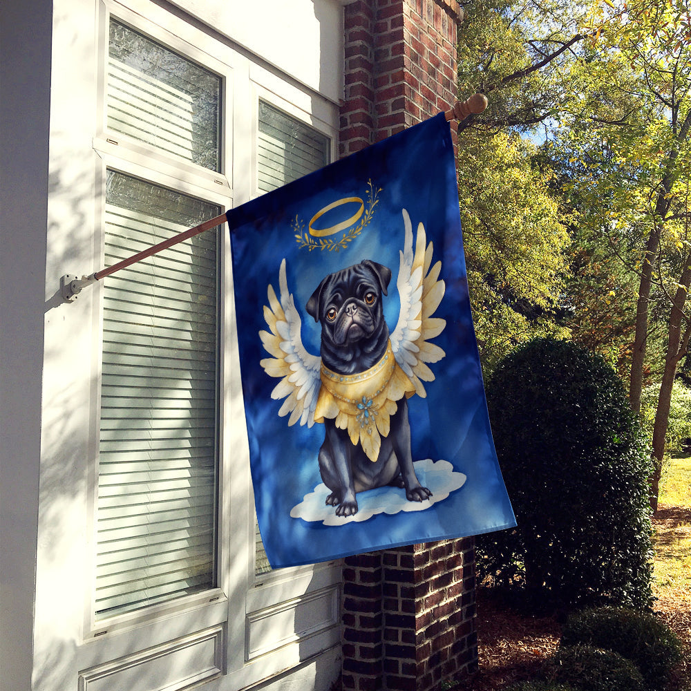 Black Pug My Angel House Flag 28x40 Porch Sleeve Pole Decorative Outside Yard Banner Artwork Wall Hanging, Polyester