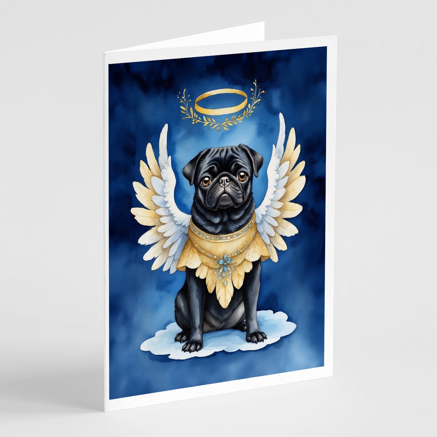 Black Pug My Angel Greeting Cards Pack of 8 Blank Cards with Envelopes Whimsical A7 Size 5x7