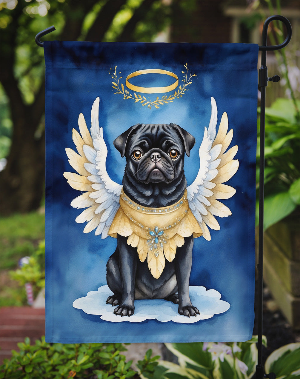 Black Pug My Angel Garden Flag Mailbox Decorative Yard Banner Outside Patio Artwork for Flower Beds, Garden Size, Multicolor