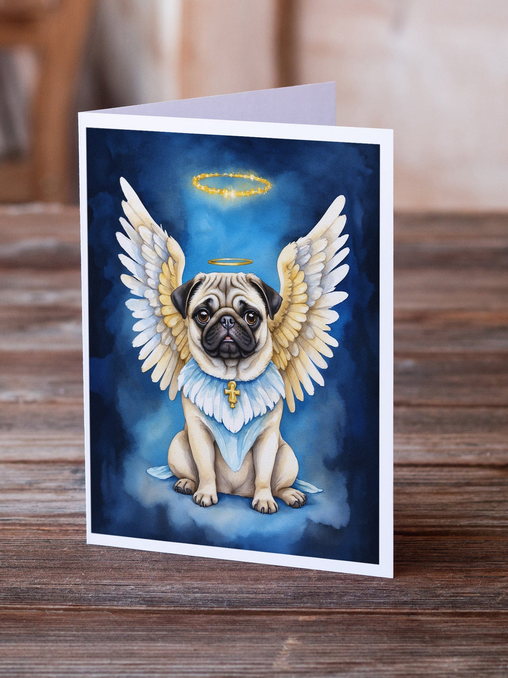Pug My Angel Greeting Cards Pack of 8 Blank Cards with Envelopes Whimsical A7 Size 5x7