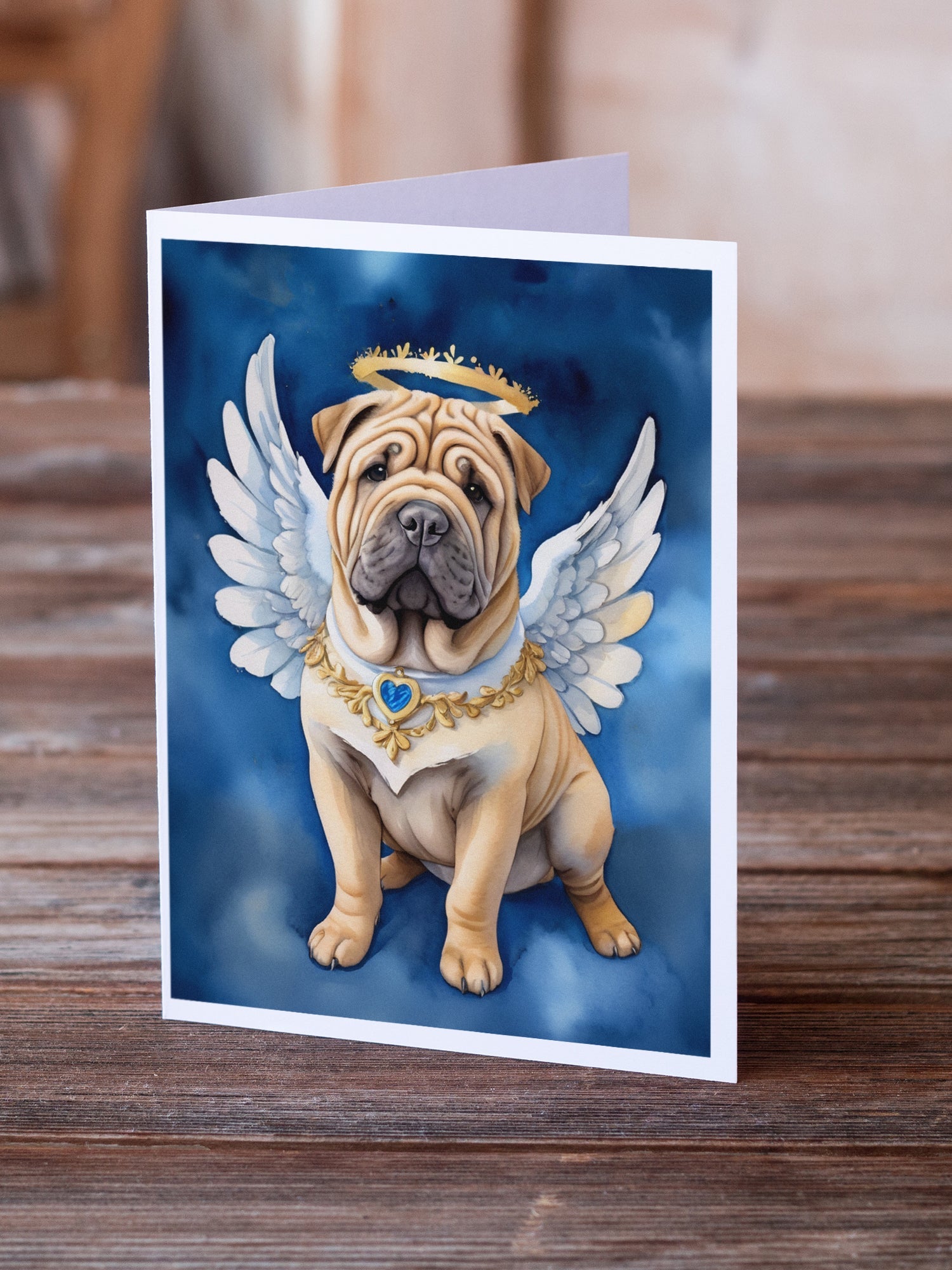 Shar Pei My Angel Greeting Cards Pack of 8 Blank Cards with Envelopes Whimsical A7 Size 5x7