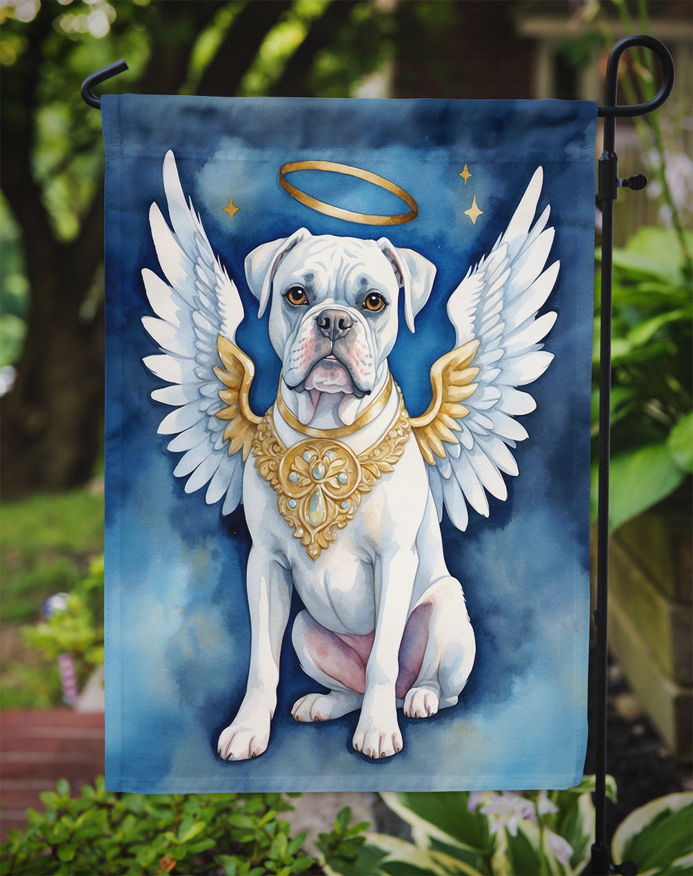 White Boxer My Angel Garden Flag Mailbox Decorative Yard Banner Outside Patio Artwork for Flower Beds, Garden Size, Multicolor