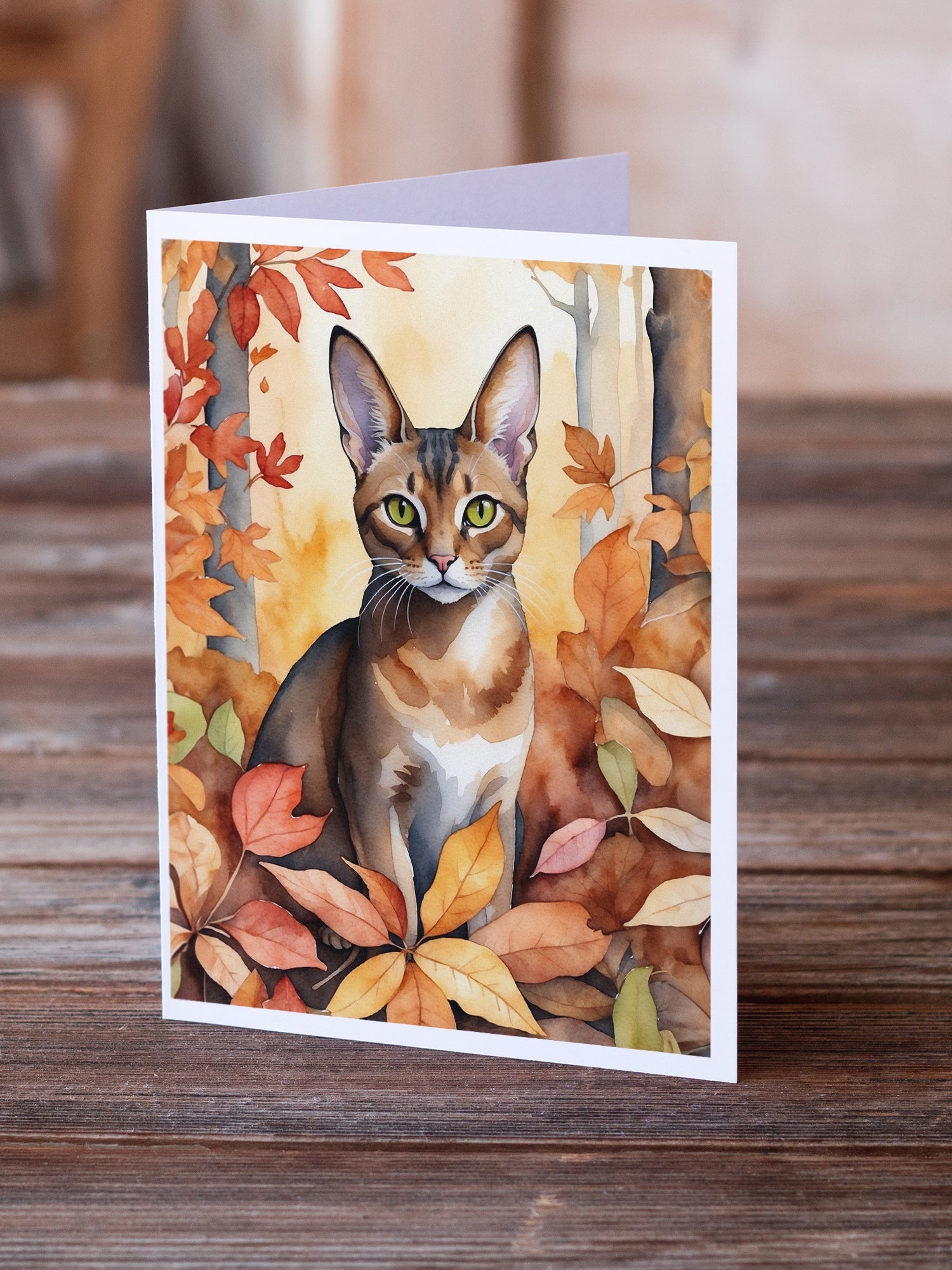 Abyssinian Cat in Fall Leaves Greeting Cards Pack of 8 Blank Cards with Envelopes Whimsical A7 Size 5x7