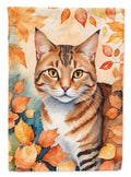 Aegean Cat in Fall Leaves House Flag 28x40 Porch Sleeve Pole Decorative Outside Yard Banner Artwork Wall Hanging, Polyester