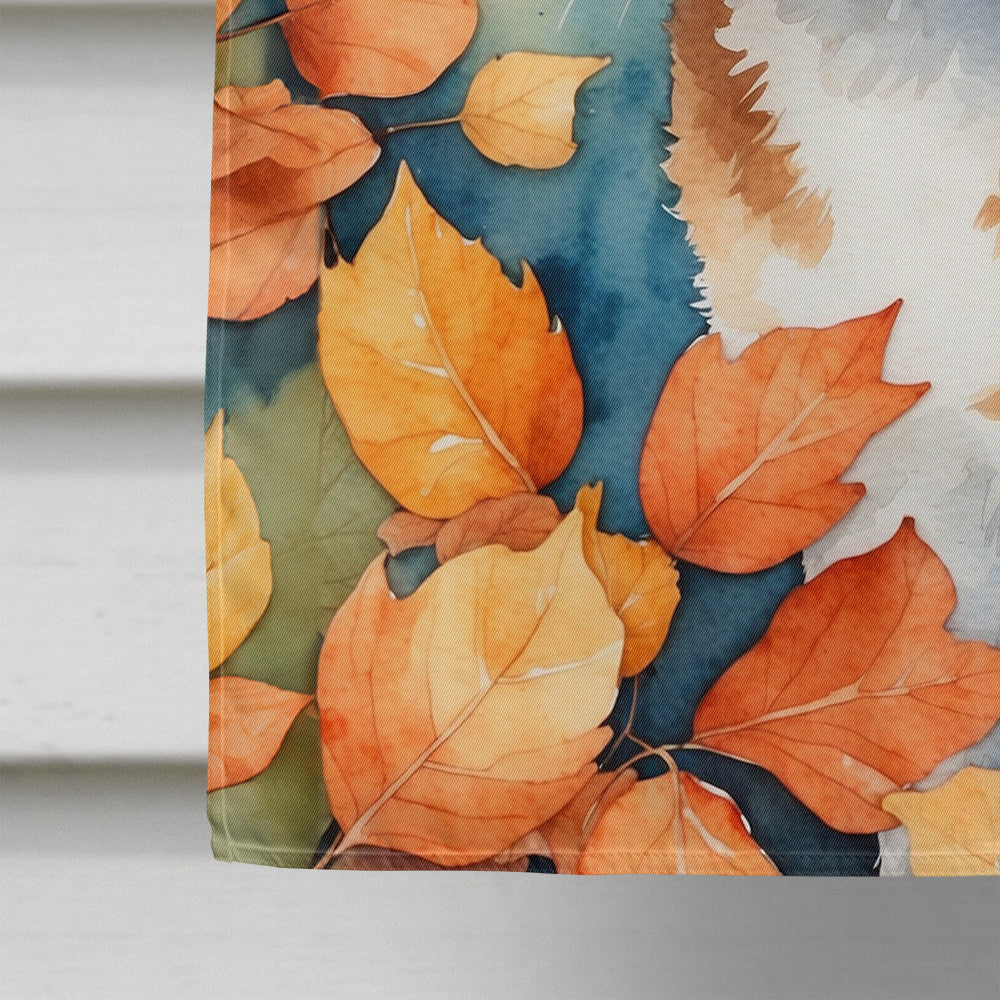 Aegean Cat in Fall Leaves House Flag 28x40 Porch Sleeve Pole Decorative Outside Yard Banner Artwork Wall Hanging, Polyester