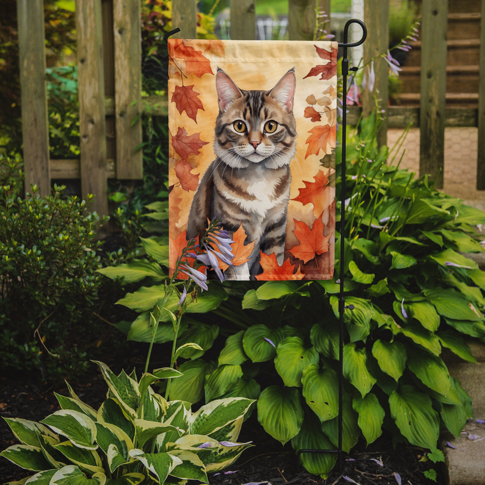 American Bobtail Cat in Fall Leaves Garden Flag Mailbox Decorative Yard Banner Outside Patio Artwork for Flower Beds, Garden Size, Multicolor