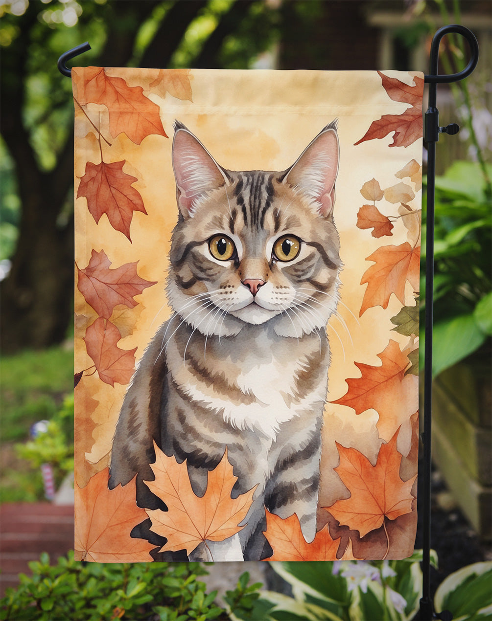 American Bobtail Cat in Fall Leaves Garden Flag Mailbox Decorative Yard Banner Outside Patio Artwork for Flower Beds, Garden Size, Multicolor