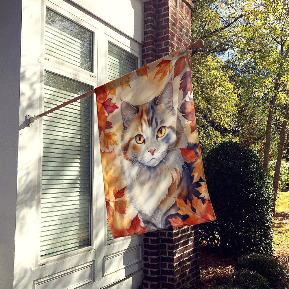 American Curl Cat in Fall Leaves House Flag 28x40 Porch Sleeve Pole Decorative Outside Yard Banner Artwork Wall Hanging, Polyester