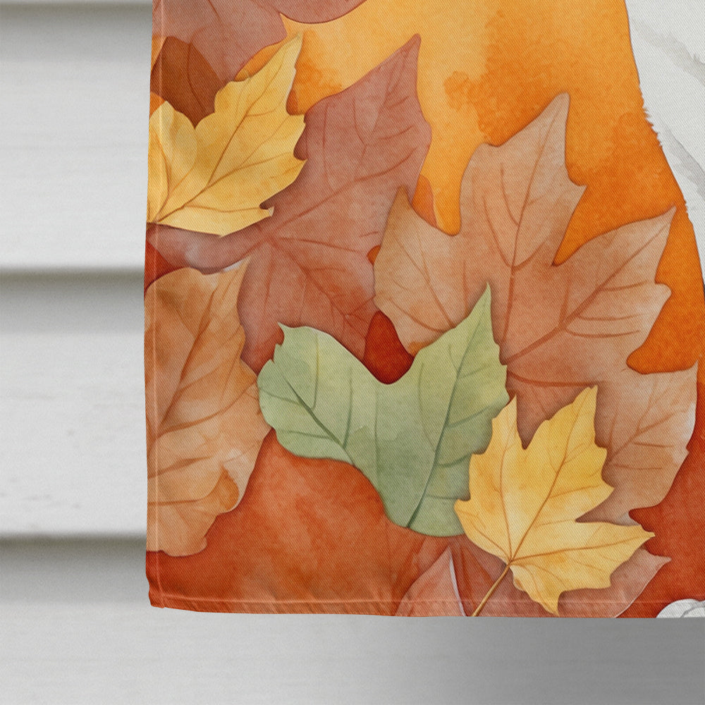 American Shorthair Cat in Fall Leaves House Flag 28x40 Porch Sleeve Pole Decorative Outside Yard Banner Artwork Wall Hanging, Polyester