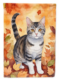 American Wirehair Cat in Fall Leaves House Flag 28x40 Porch Sleeve Pole Decorative Outside Yard Banner Artwork Wall Hanging, Polyester
