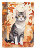 American Wirehair Cat in Fall Leaves House Flag 28x40 Porch Sleeve Pole Decorative Outside Yard Banner Artwork Wall Hanging, Polyester