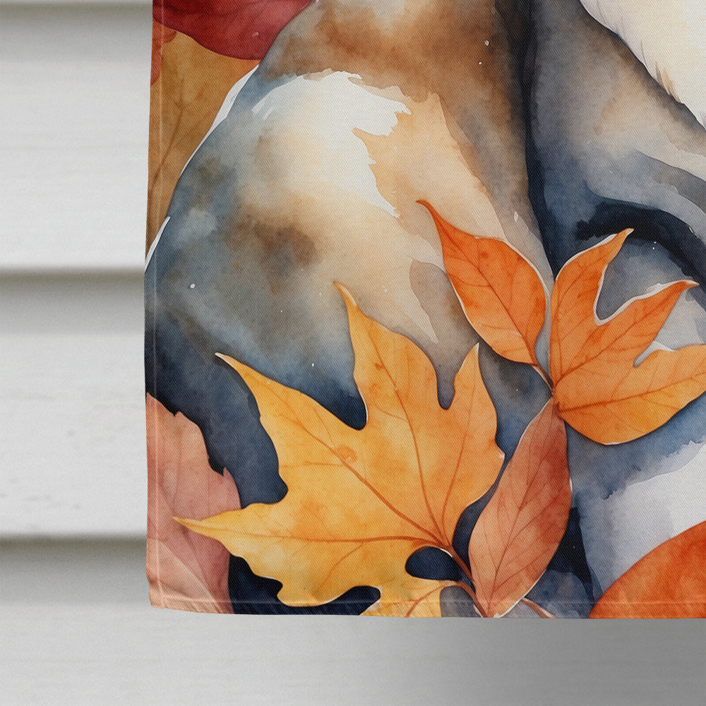 Aphrodite Giant Cat in Fall Leaves House Flag 28x40 Porch Sleeve Pole Decorative Outside Yard Banner Artwork Wall Hanging, Polyester