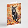 Asian Cat in Fall Leaves Greeting Cards Pack of 8 Blank Cards with Envelopes Whimsical A7 Size 5x7