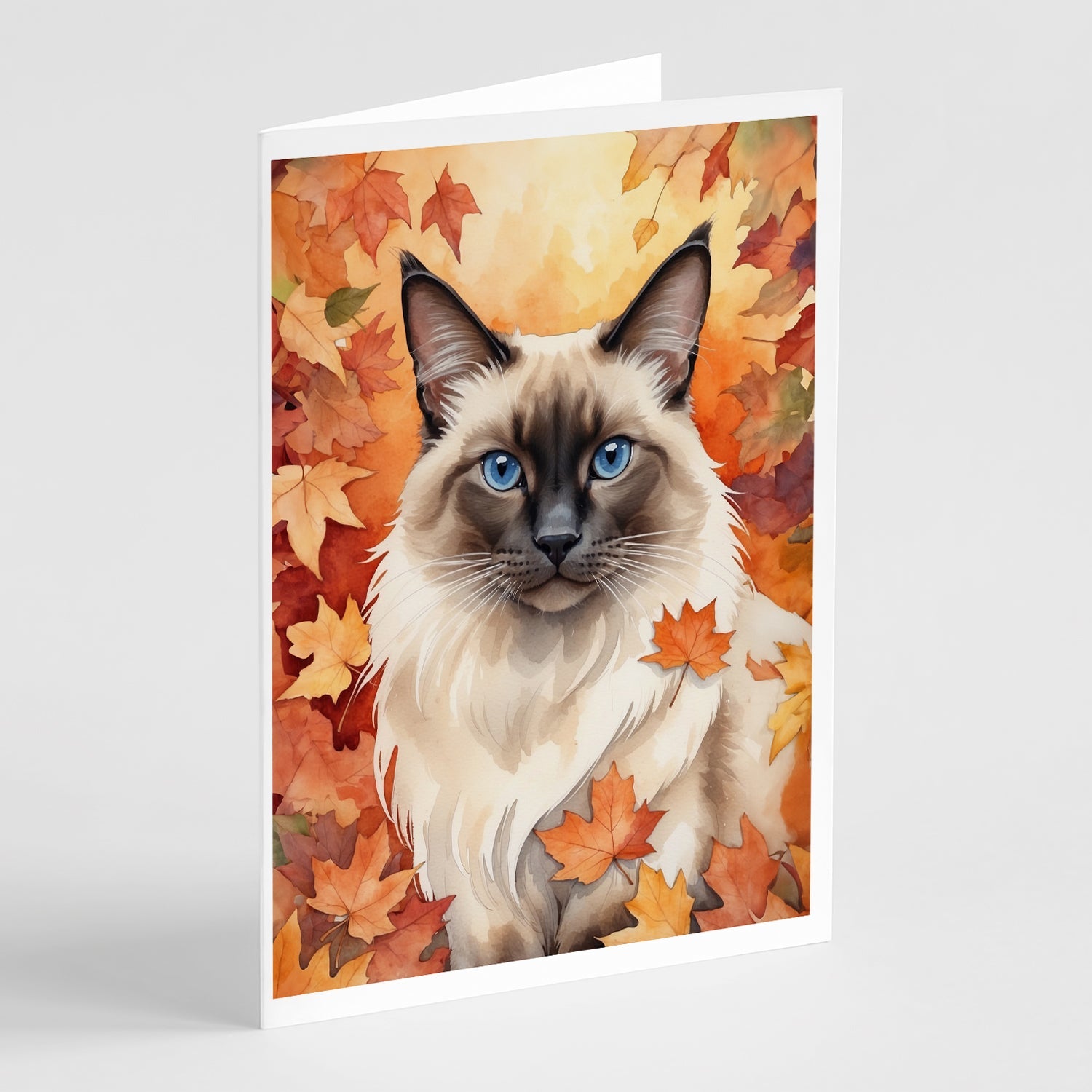 Balinese Cat in Fall Leaves Greeting Cards Pack of 8 Blank Cards with Envelopes Whimsical A7 Size 5x7
