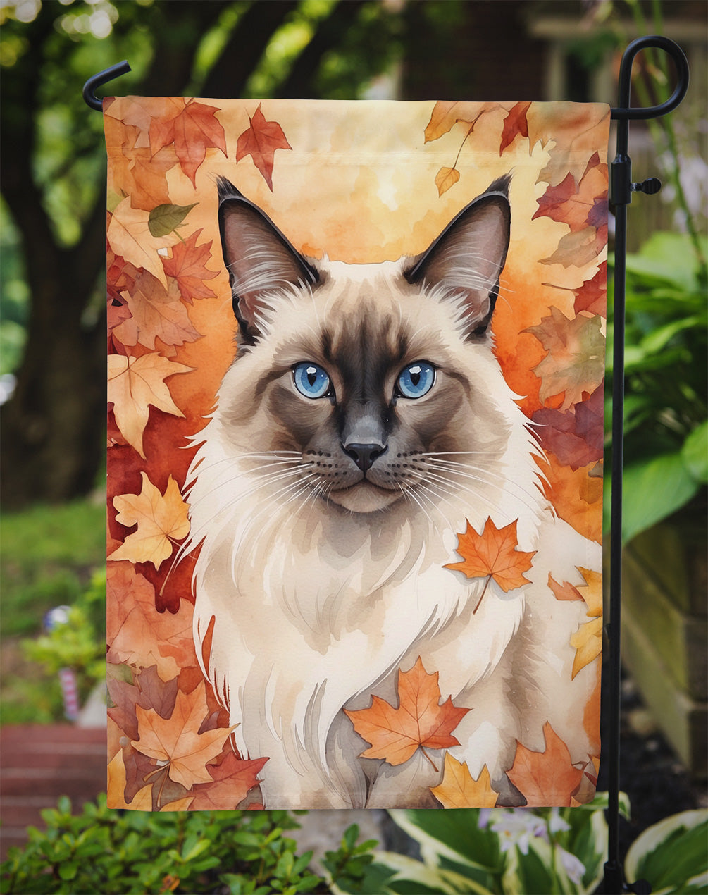 Balinese Cat in Fall Leaves Garden Flag Mailbox Decorative Yard Banner Outside Patio Artwork for Flower Beds, Garden Size, Multicolor