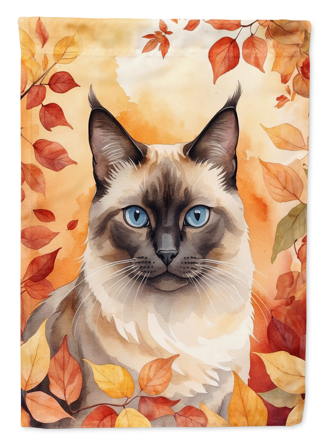 Birman Cat in Fall Leaves House Flag 28x40 Porch Sleeve Pole Decorative Outside Yard Banner Artwork Wall Hanging, Polyester