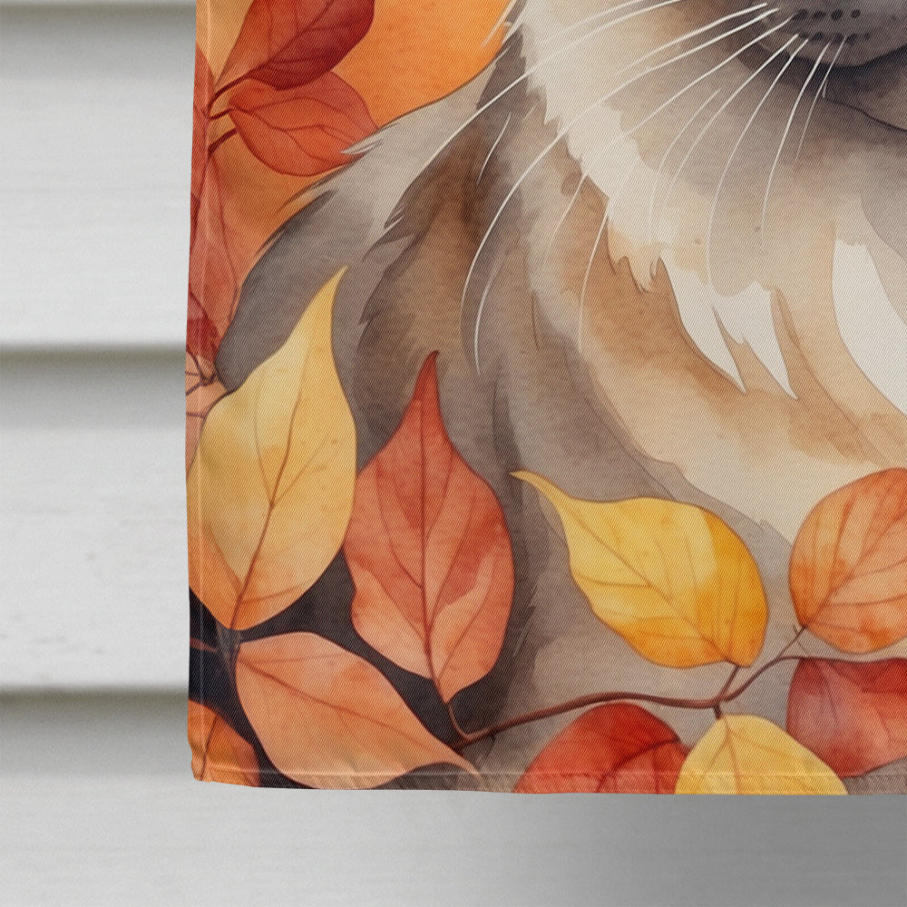 Birman Cat in Fall Leaves House Flag 28x40 Porch Sleeve Pole Decorative Outside Yard Banner Artwork Wall Hanging, Polyester