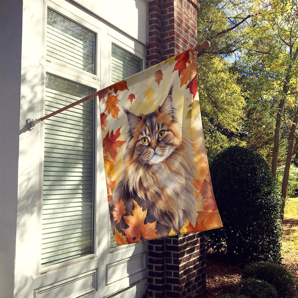 British Longhair Cat in Fall Leaves House Flag 28x40 Porch Sleeve Pole Decorative Outside Yard Banner Artwork Wall Hanging, Polyester