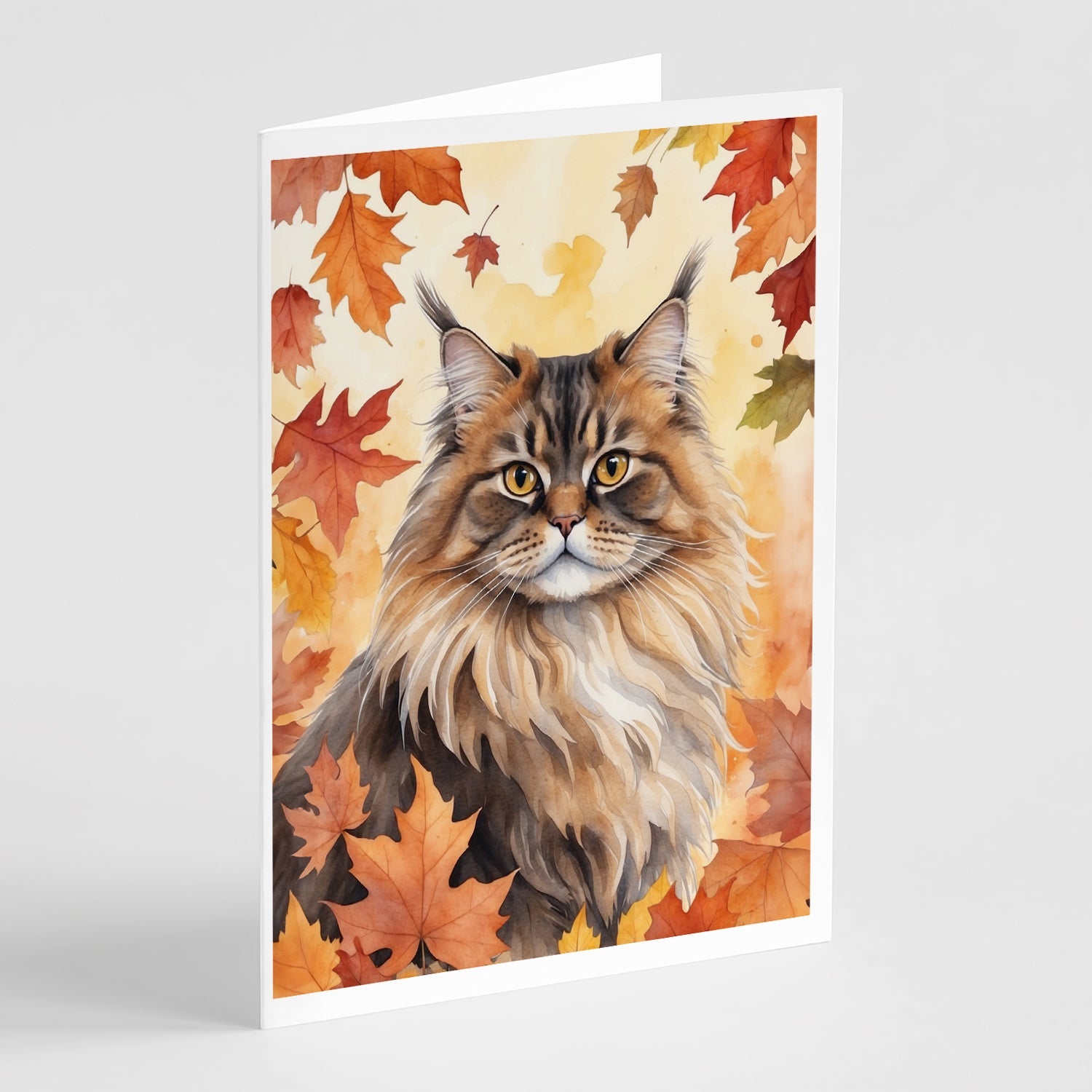 British Longhair Cat in Fall Leaves Greeting Cards Pack of 8 Blank Cards with Envelopes Whimsical A7 Size 5x7