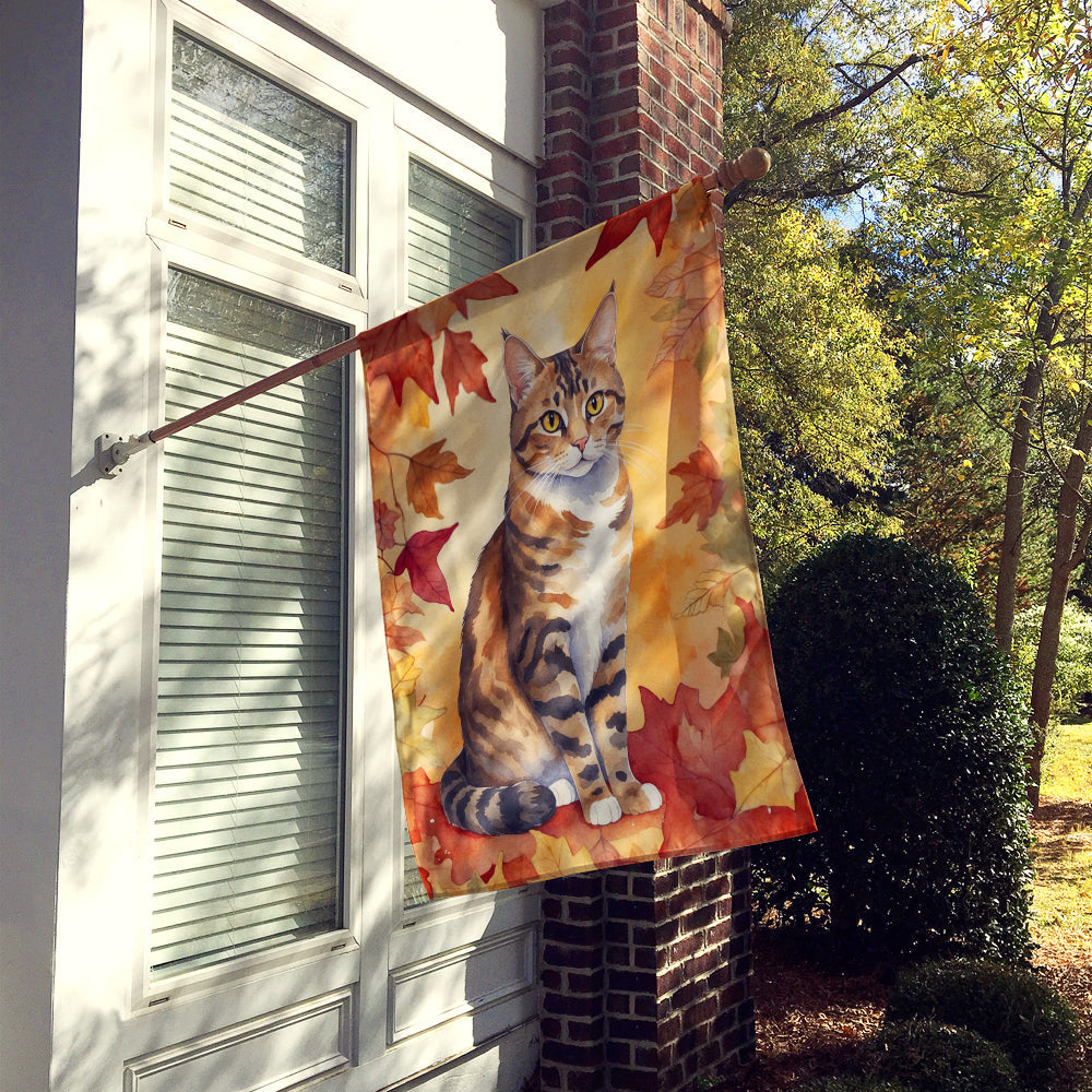California Spangled Cat in Fall Leaves House Flag 28x40 Porch Sleeve Pole Decorative Outside Yard Banner Artwork Wall Hanging, Polyester
