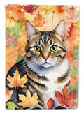 California Spangled Cat in Fall Leaves House Flag 28x40 Porch Sleeve Pole Decorative Outside Yard Banner Artwork Wall Hanging, Polyester