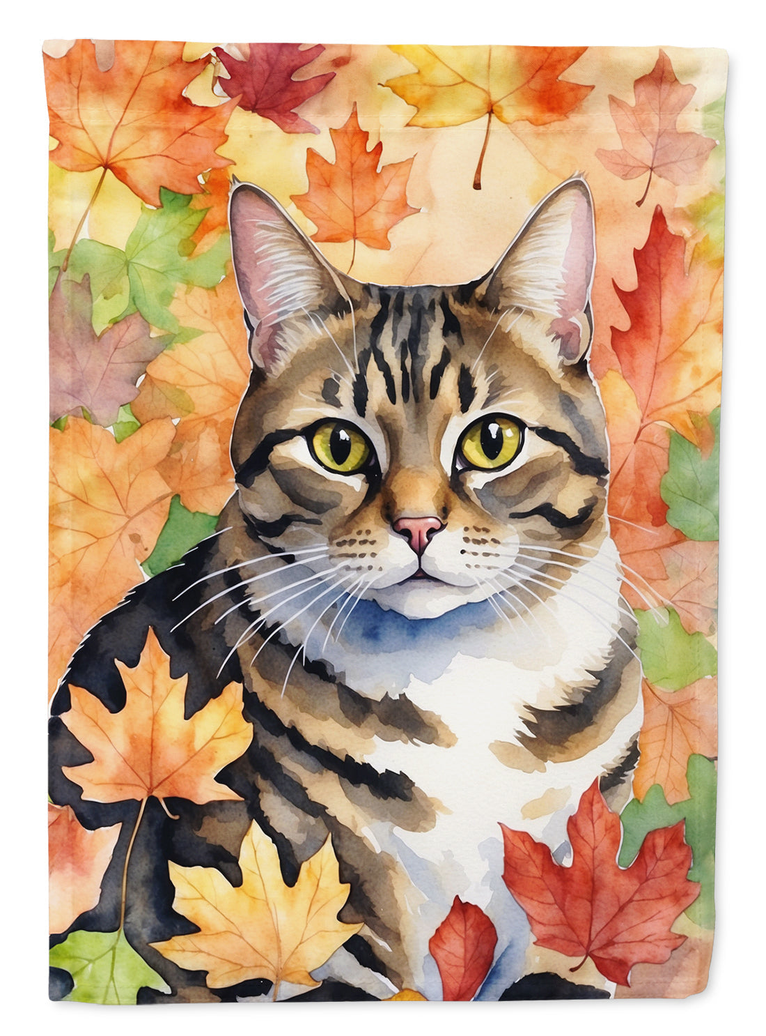 California Spangled Cat in Fall Leaves House Flag 28x40 Porch Sleeve Pole Decorative Outside Yard Banner Artwork Wall Hanging, Polyester