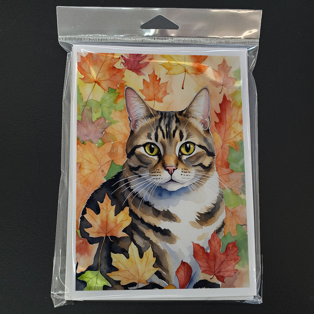 California Spangled Cat in Fall Leaves Greeting Cards Pack of 8 Blank Cards with Envelopes Whimsical A7 Size 5x7