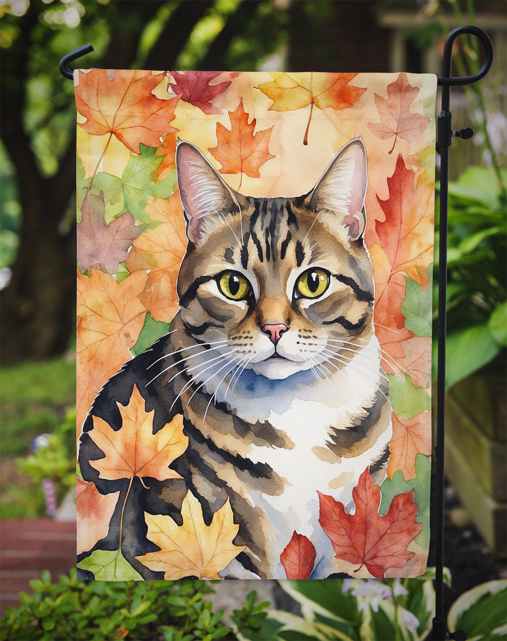 California Spangled Cat in Fall Leaves Garden Flag Mailbox Decorative Yard Banner Outside Patio Artwork for Flower Beds, Garden Size, Multicolor