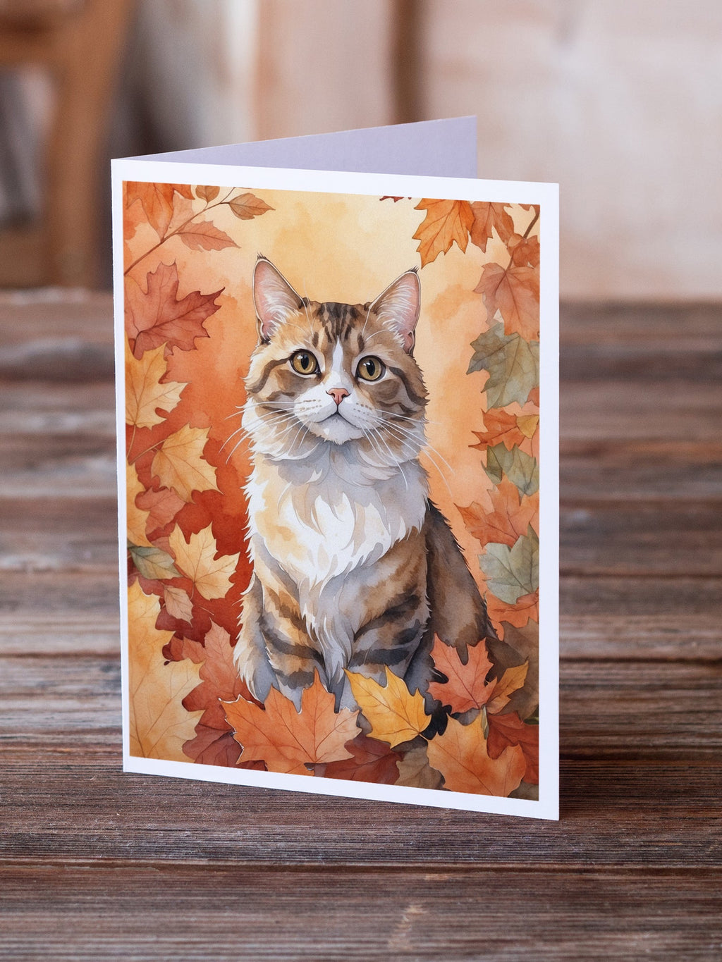 Chantilly Tiffany Cat in Fall Leaves Greeting Cards Pack of 8 Blank Cards with Envelopes Whimsical A7 Size 5x7