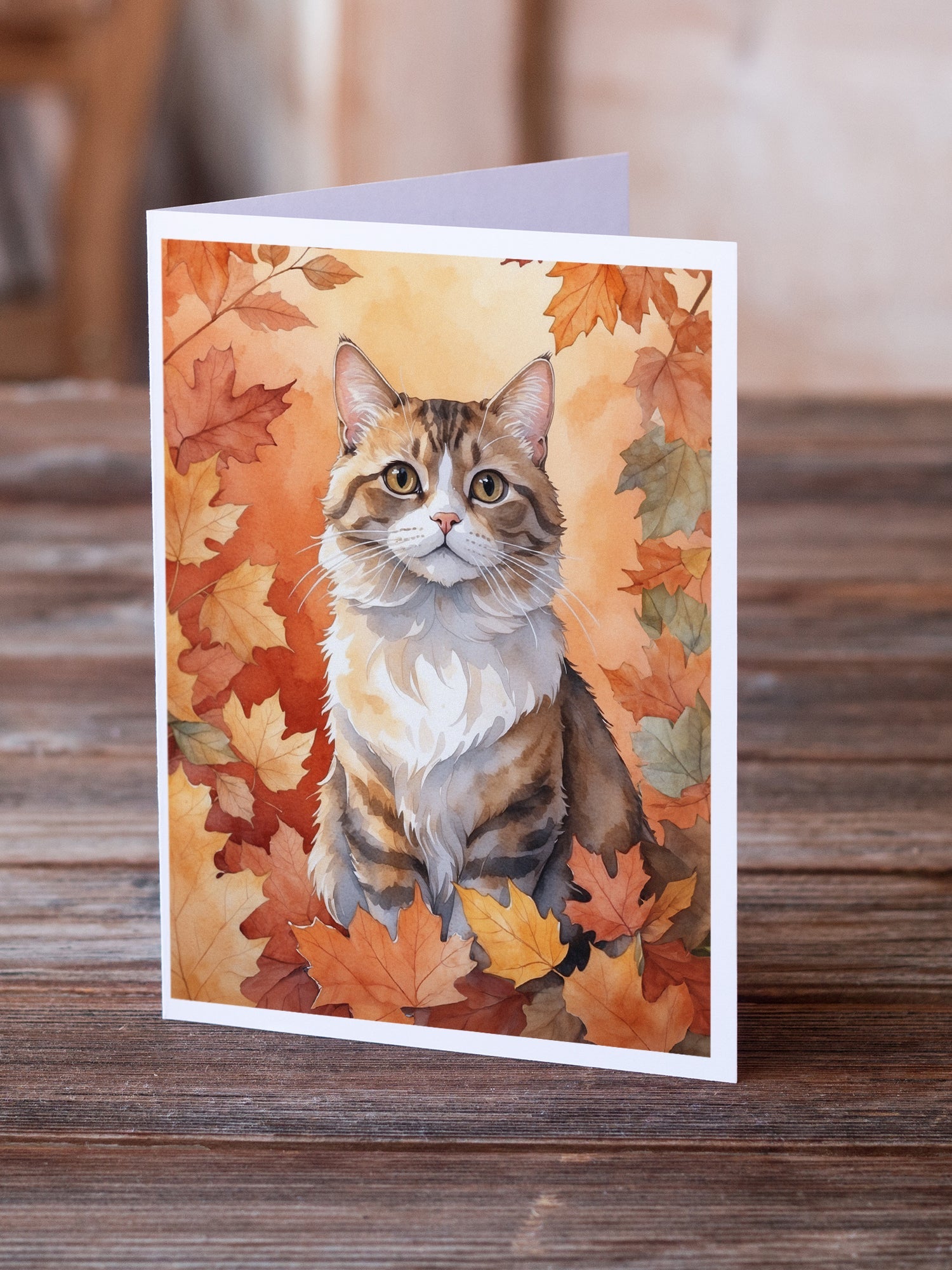 Chantilly Tiffany Cat in Fall Leaves Greeting Cards Pack of 8 Blank Cards with Envelopes Whimsical A7 Size 5x7