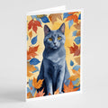 Chartreux Cat in Fall Leaves Greeting Cards Pack of 8 Blank Cards with Envelopes Whimsical A7 Size 5x7