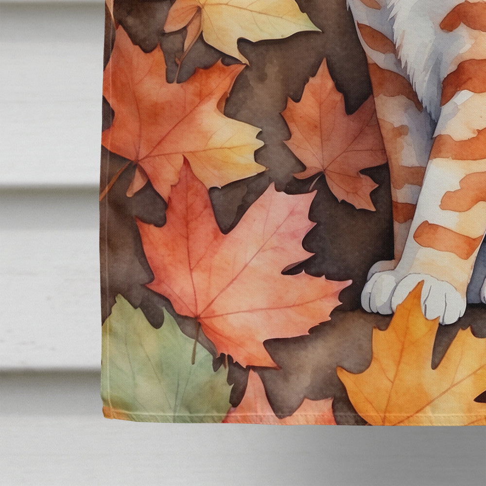 Cheetoh Cat in Fall Leaves House Flag 28x40 Porch Sleeve Pole Decorative Outside Yard Banner Artwork Wall Hanging, Polyester